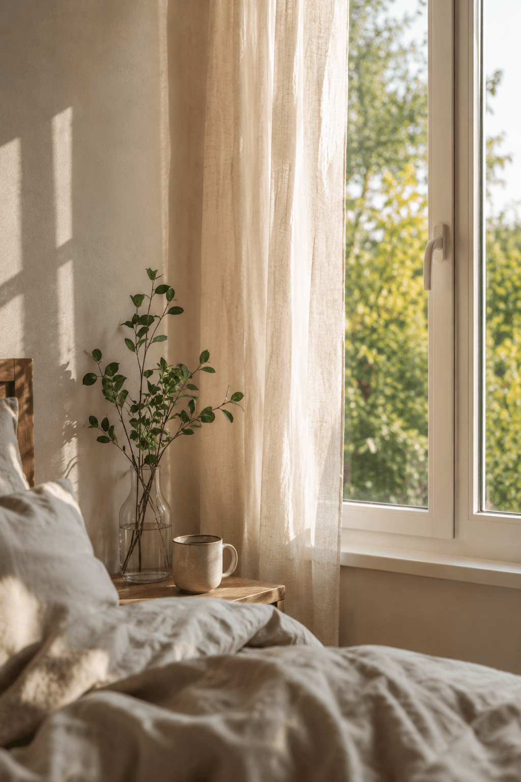 Ruhiger Morgen am Fenster als Symbol für eine sanfte Morgenroutine für mehr Energie